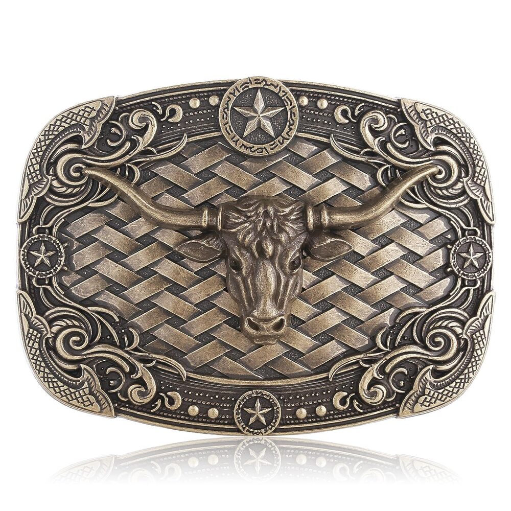 7894 Long Horn Bull Western Belt Buckle American Texas Star Cowboy Belt